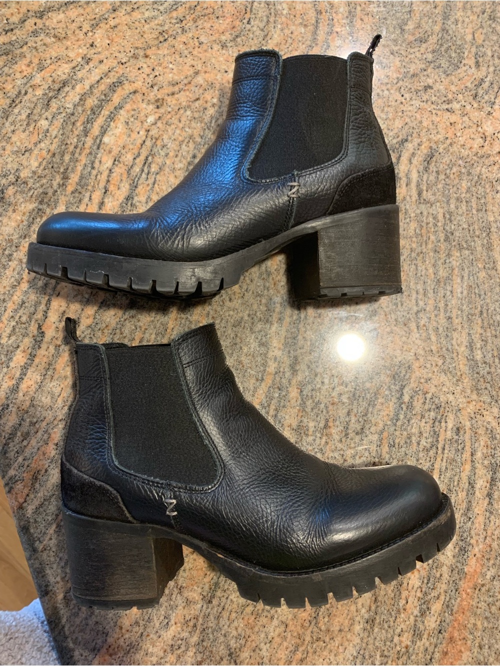 Black Leather Block Heel Chelsea Booties
